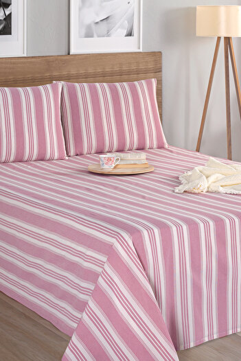 Eponj Home Single Soft Line Burgundy Striped Sheet and Pillowcase Set
