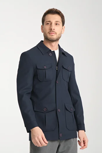 Frappoli Чоловічий тренчкот з тканини Slim Fit на блискавці та ґудзиках