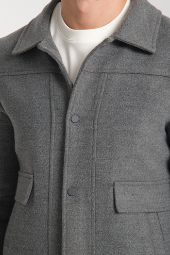 Frappoli Snap Fastener Men's Polo Neck Short Stamp Coat Slim Fit