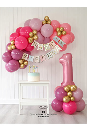 partince 1 Year Old Balloon Birthday Balloon Chain Mini Pastel Pink Party Set