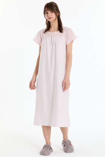 Kyron Women's Cotton Nightgown - Scallop and Garnil Detail, Powder and Baby Blue Options
