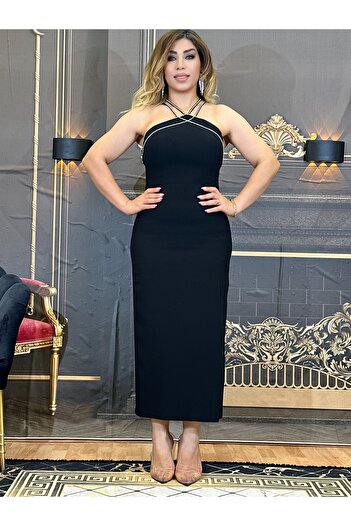 Yeşilmoda elbise abiye Yüksek  kaliteli krep kumaş Siyah  Kolları çıkarılabilir.boy midi
