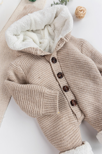 Babymod Knitwear Knitted Welsoft Lined Hooded Winter Baby Rompers