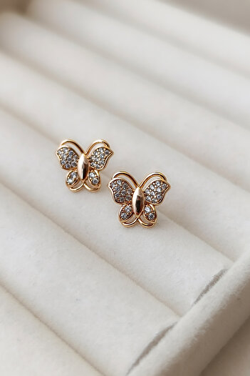 COSİTA Zircon Stone Rose Butterfly Motif Elegant Accessory Stylish Design Earrings
