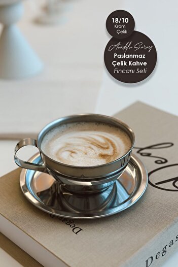Anadolu Saray Paslanmaz Krom Çelik Kahve Fincanı Seti Espresso Kahve Fincan Seti Kahve Sunum Bardağı 250ml 1 Adet