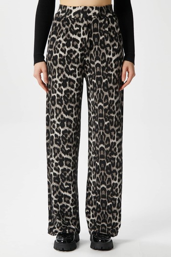 Ritnice Line Women - Gray Leopard Print Lycra Palazzo Trousers