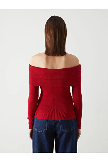 LC Waikiki Lcw Vision Red Boat Neck Solid Long Sleeve Women's Knitwear Sweater