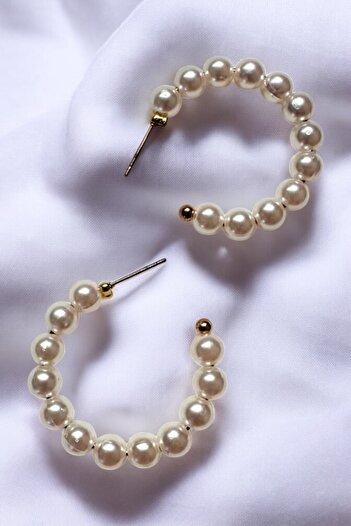PETEK AKSESUAR Pearl Hoop Earrings Thin