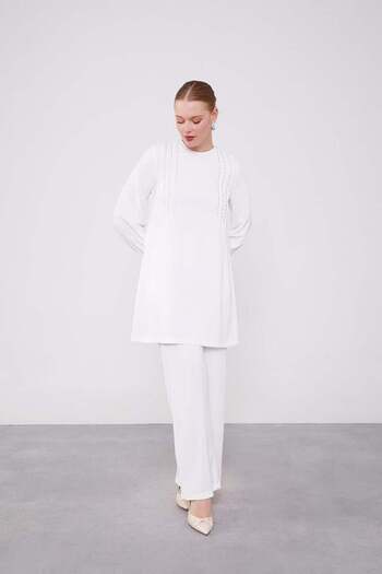 Levidor Ecru Beaded Tunic Set
