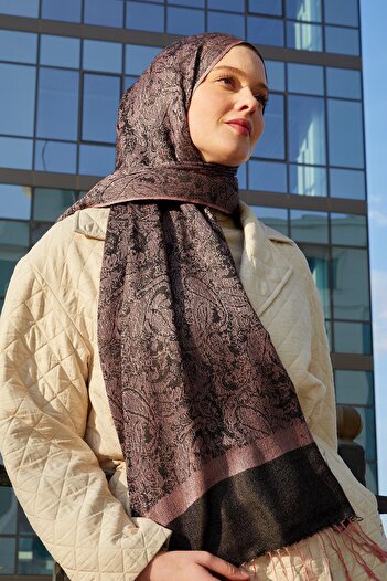 Levidor Powder-Navy Tasseled Ethnic Cashmere Silk Shawl