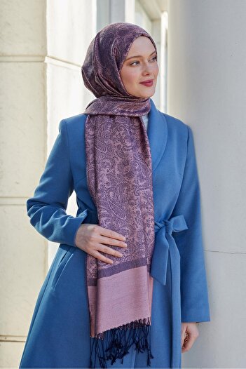 Levidor Black-Pink Tasseled Ethnic Cashmere Silk Shawl