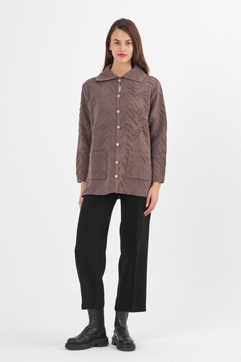 Uludağ Triko Women's Milk Coffee Embossed Pattern Knitwear Cardigan with Buttons and Pockets