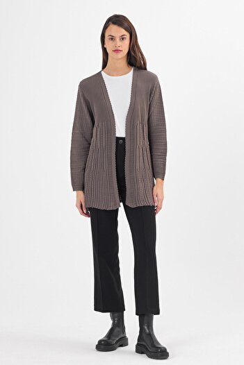 Uludağ Triko Women's Mink Embroidered Ribbed Buttonless Mother Knitwear Cardigan