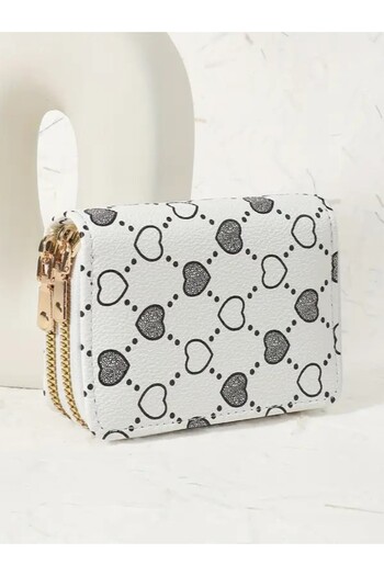 DOODLE Heart Pattern, Double Zipper Wallet, for Daily Use