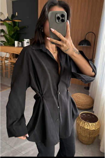 Bak'ap Design Waist Seated Waist Buttoned Poplin Shirt