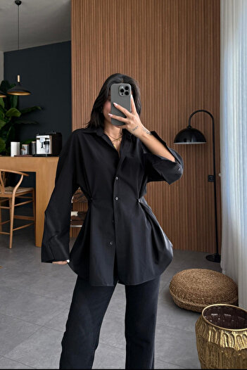 Bak'ap Design Waist Seated Waist Buttoned Poplin Shirt