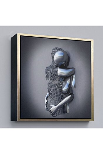 indispensablely Framed Canvas Painting, Gray and Silver Metallic Effect Modern Love Art-5363