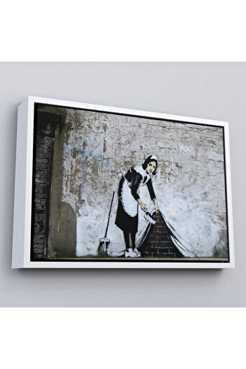 indispensablely Framed the Cleaner Woman Sweeping the Streets of London by Banksy Canvas Painting-5004