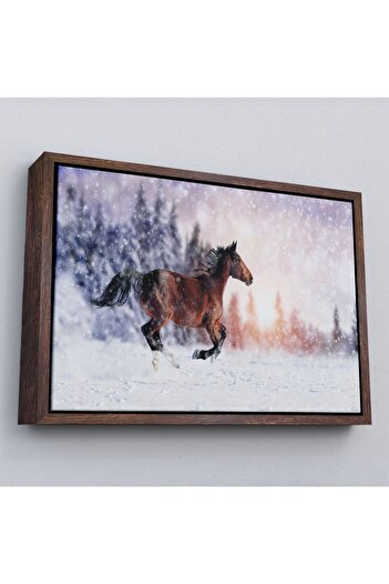 indispensablely Framed Running Horse in the Snow Decorative Canvas Painting-1133