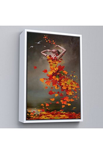indispensablely Woman's Framed Leaf Dress Painting-6272