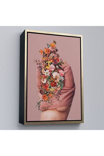 indispensablely Framed Woman Undressing Colorful Butterflies and Flowers Detailed Painting-6060