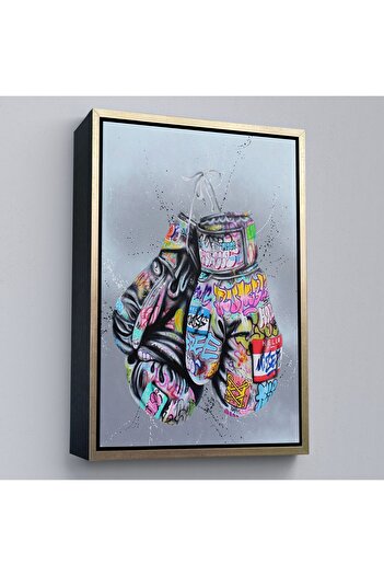 indispensablely Framed Boxing Gloves Canvas Print, Colorful Banksy Street Graffiti Canvas Print-5320
