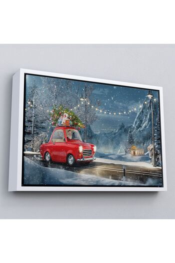 indispensablely Framed Santa Claus and Little Red Retro Carriage Canvas Wall Painting-3752