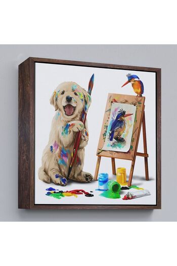 indispensablely Framed Painter Puppy Dog Decorative Canvas Painting-5845
