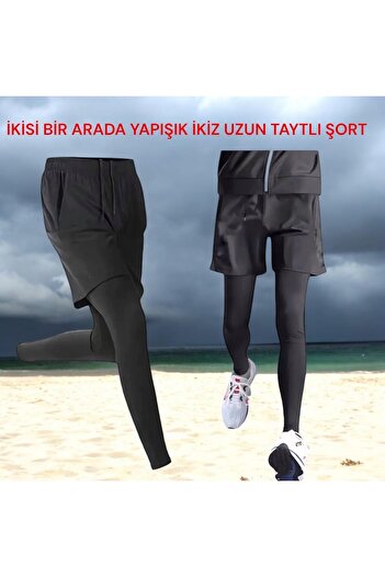 Gök Sports Erkek Taytlı Şort Fitness Basketbol Koşu Futbol 2'si 1 Arada Futbol Uzun Taytlı Şort Uzun Pantolon