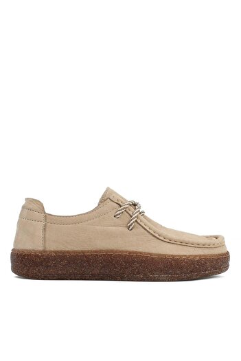 Celal Gültekin Women's Beige Lace-Up Thick Sole Nubuck Leather Shoes