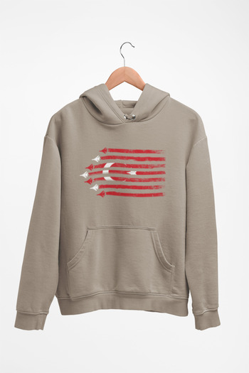 Tshirto Φούτερ με κουκούλα του Τουρκικού Πολεμικού Αεροπορίας με εμπριμέ 3 κλωστές μαύρο/μπεζ/ναυτικό μπλε με κουκούλα