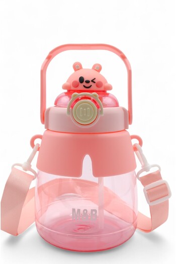 M&B WATER BOTTLE Cute Water Bottle with Rabbit Figure - Children's Water Bottle with Straw, Water Bottle with Neck Strap for School