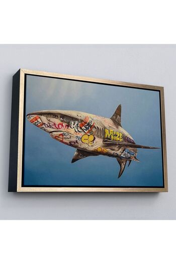 indispensablely Framed Graffiti Shark Canvas, Pop Art Painting-5416