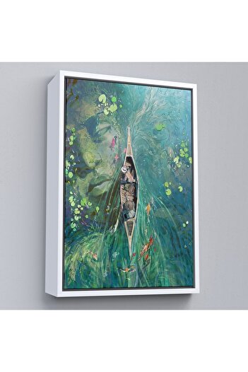 indispensablely Wall Painting Walking with a Canoe under the Framed Lilies-6163