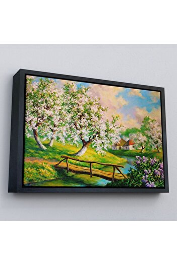 indispensablely Framed Village Flowing Stream Spring Landscape Wall Painting-1204