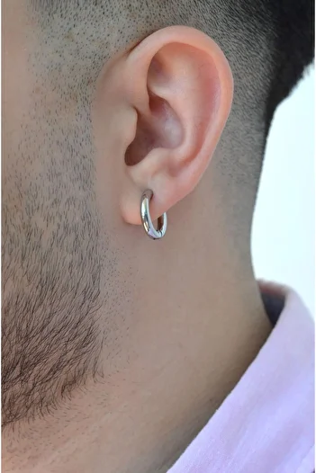 Sacce Scarves&Accessories Men's Silver Colored Steel Compression Hoop Earrings