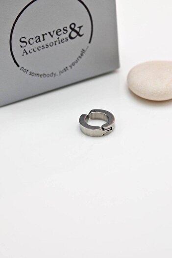 Sacce Scarves&Accessories Men's Compressed Non-Hole Steel Hoop Earring Single