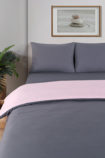 Evim % 100 Pamuklu Akfil Çift Taraflı Nevresim Takımı Çift Kişilik 200x220 Cm Antrasit Pudra