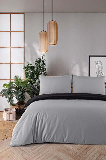 Evim 100% Cotton Akfil Double Sided Duvet Cover Set Double 200X220 cm Black Gray