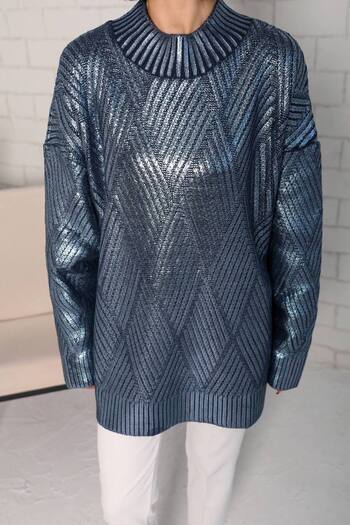 Melike Tatar Pulover de damă din tricot din folie cu model strălucitor - Mărime standard 7004