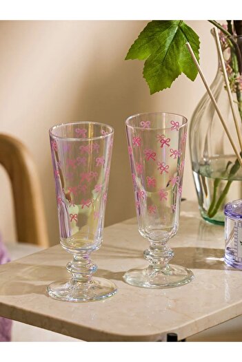 LC Waikiki Pink Printed Glass Water Glass 2 Pack 180 ml