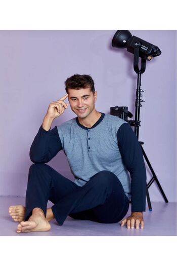 meynur moda Sude Flexible Fabric Combed Long Sleeve Men's Pajamas Set