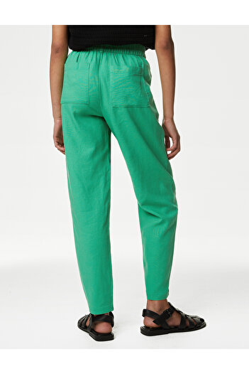 Marks & Spencer Tapered Fit Yüksek Bel Keten Pantolon