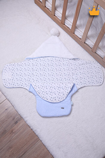 Babydola Babyhola 0-6 Ay 1.5 Tog Elyaf Dolgulu Sapkalı Kundak 70x35cm Bebek Uyku Tulumu Kundagı Mavi 12604