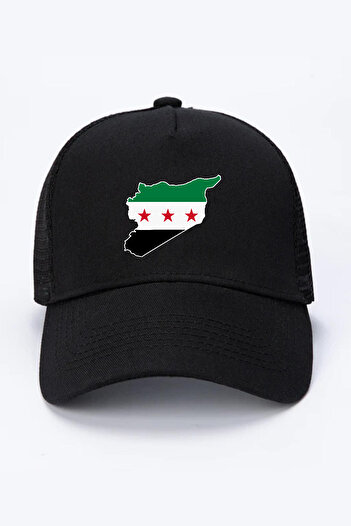 Tshirthane Syria New Flag Black Mesh Cap
