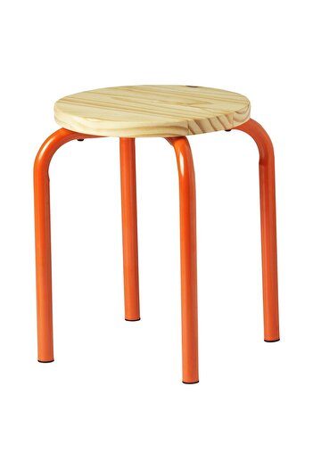 IKEA Çam Tabure Turuncu Renk 45 Cm Yuvarlak Tabure Tekli