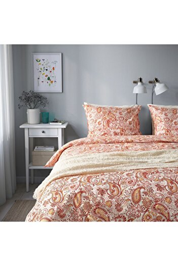 IKEA Pink-white Double Duvet Cover Set - 240x220/50x60 cm, 80% Cotton/20% Viscose/Rayon