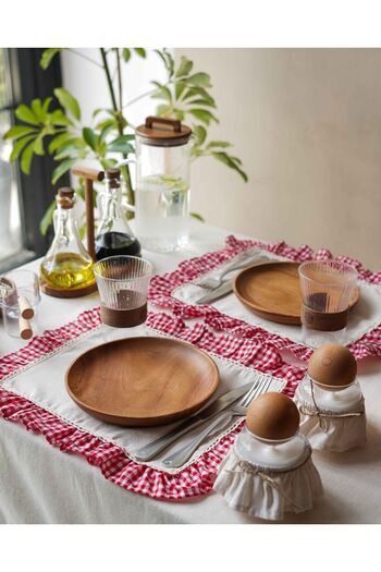 KaiHome 2-Piece Raw Linen Serving - Checkered Ruffle Detail and Supla