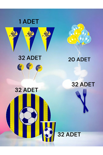VibeHome 32-Person Navy Blue Yellow Fan m Pack - Birthday Party and Fun Events