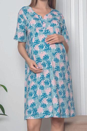 Nicoletta Maternity Tunic Nightgown Short Sleeve Cotton Lycra ECRU